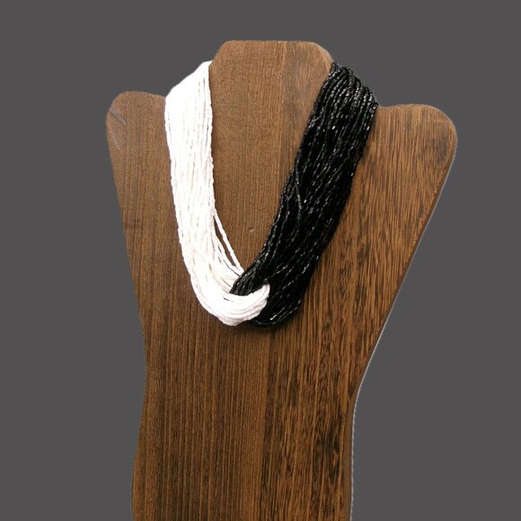 KJL Multi Strand Black & White Seed Bead Necklace, Statement, Kenneth Jay Lane - Picture 1 of 7